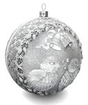 Set of 3 silver Christmas balls "Bells, Happy childhood and Bullfinches"